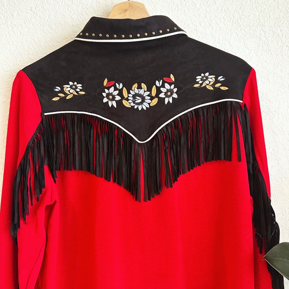 John Moon Womens Western Embroidered Fringe Button Up Shirt Large Cowgirl Rodeo - Picture 4 of 8